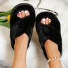 Design Women Winter House Furry Slippers Women Cross Fluffy Fur Home Peep Toe Slides Flat Indoor Shoes Flip Flops 2025