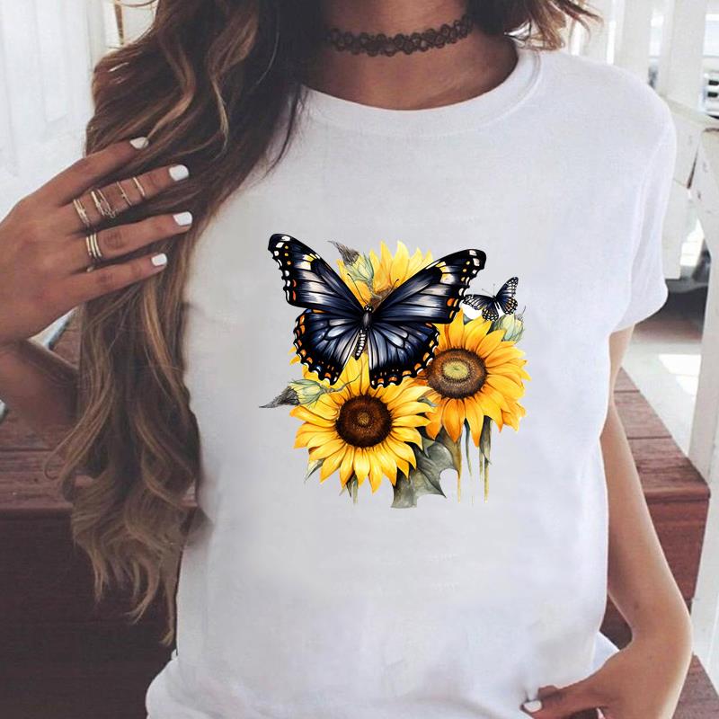 (Азиатский размер) Повседневная женская мода принт с коротким рукавом футболки акварельный цветочный стиль одежда T женский топ графическая футболка