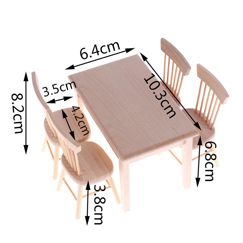 1Set Dining Table Chair Model 1:12 Dollhouse Mini Wooden Furniture Toy Set