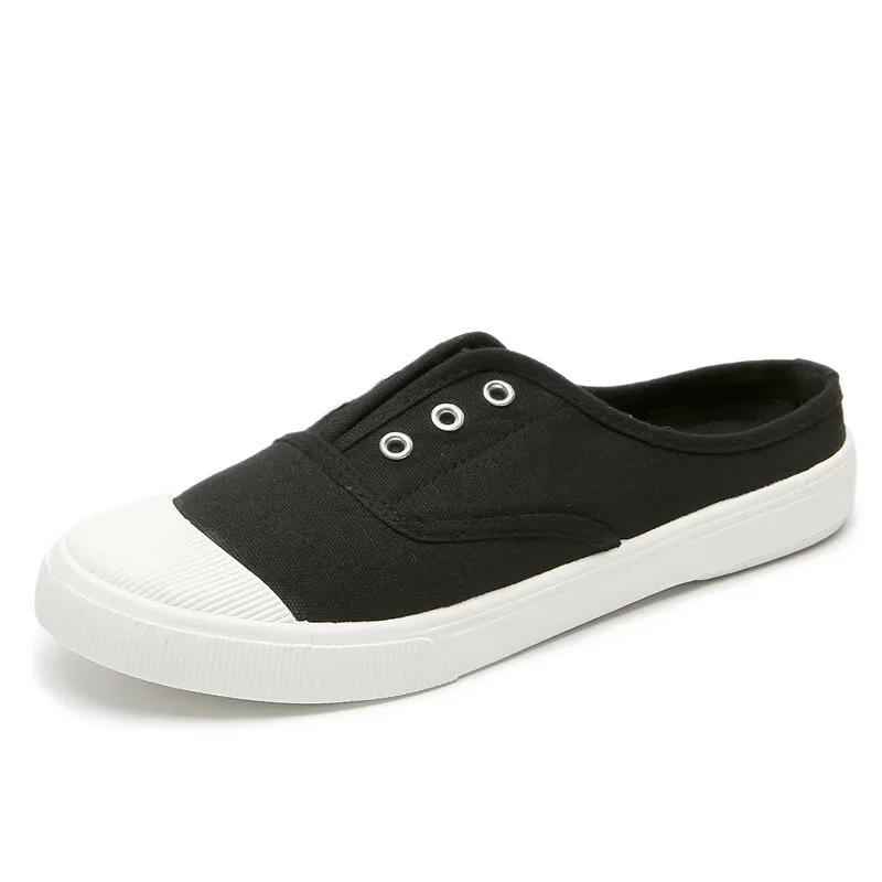 Женские вулканизированные туфли 2025 года, летние новые полутапочки, парусиновые туфли, женские тонкие стильные студенческие универсальные повседневные туфли