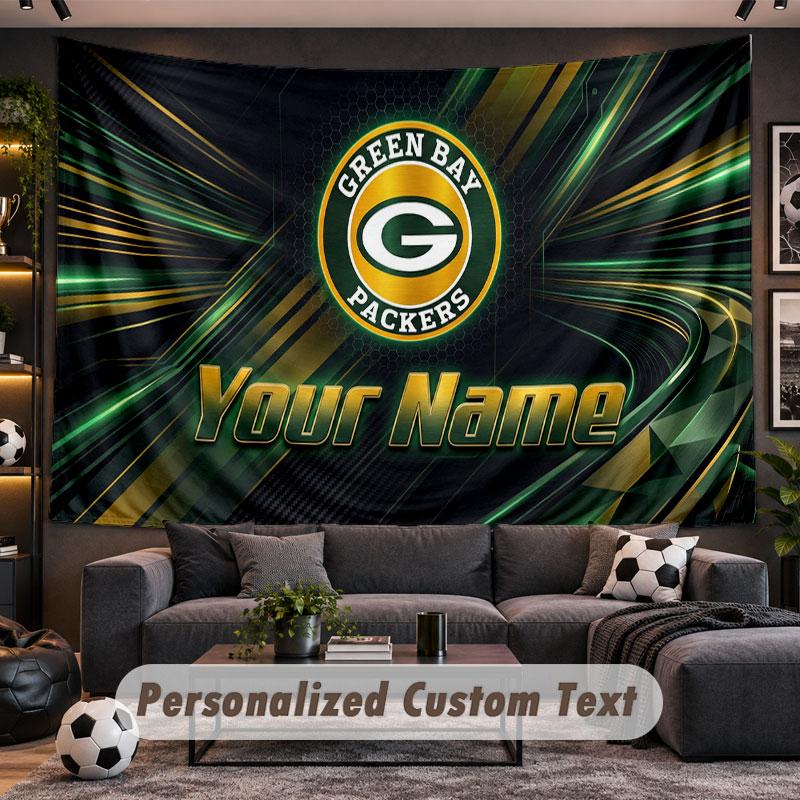 Wall Hanging Tapestry Custom NameGreen Bay Packers Pattern Personalized Printed Fabric Wall Decor