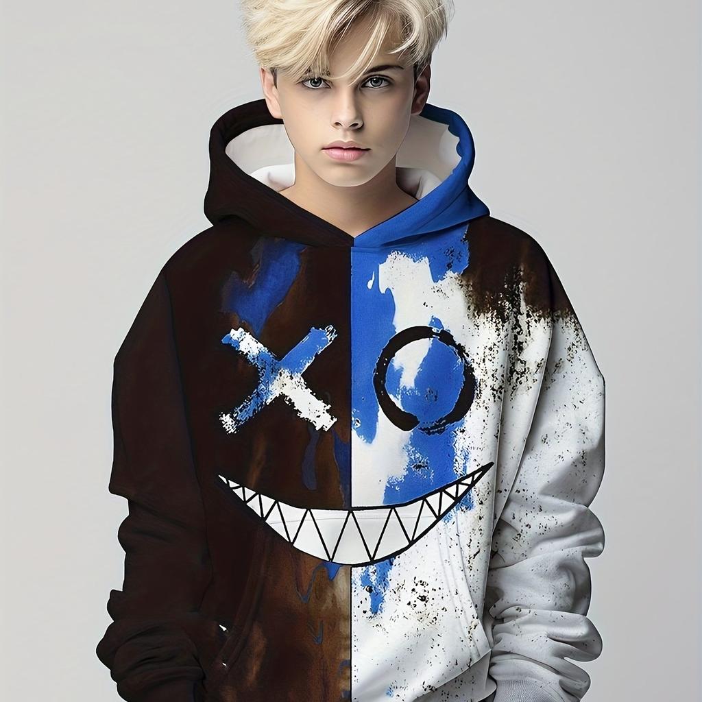 Детская одежда Толстовки Одежда для мальчиков Длинные рукава Цветные блоки Улыбающийся принт Повседневная детская летняя осенняя одежда Детская одежда Топы