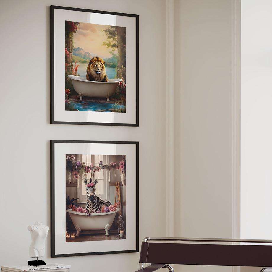 Забавный юмор для ванной комнаты Зебра Жираф Лев Свинья Собака Кошка Крупный рогатый скот Пингвин Сова Стена Домашний Декор Туалет Плакат Художественная печать Холст Картина