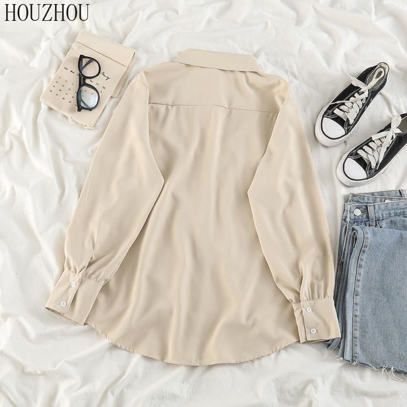 HOUZHOU шифоновая рубашка женские классические ретро корейские офисные женские элегантные повседневные топы большого размера