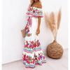 Bohemian Slash Neck Dresses Women Floral Print Waist Elegant Floor-length Dress Retro Clothing