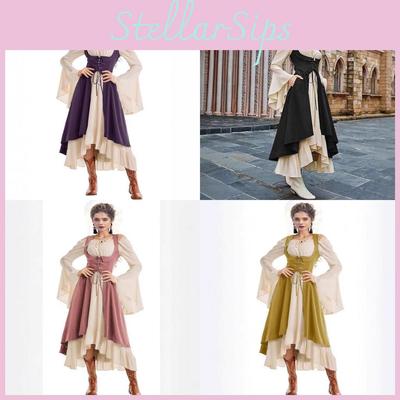 Европейское средневековое сценическое платье в стиле барокко из полиэстеровой ткани с вставками для театральных представлений