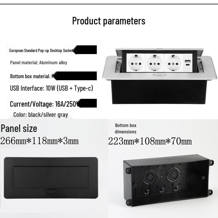 EU Standard Pop-up Desktop Power Strip with USB Outlet