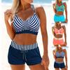 New Summer Women's Blue and White Striped Printed Tank Top and Shorts Two-piece Swimsuit Lace Up Sexy Beach Set S-6XL