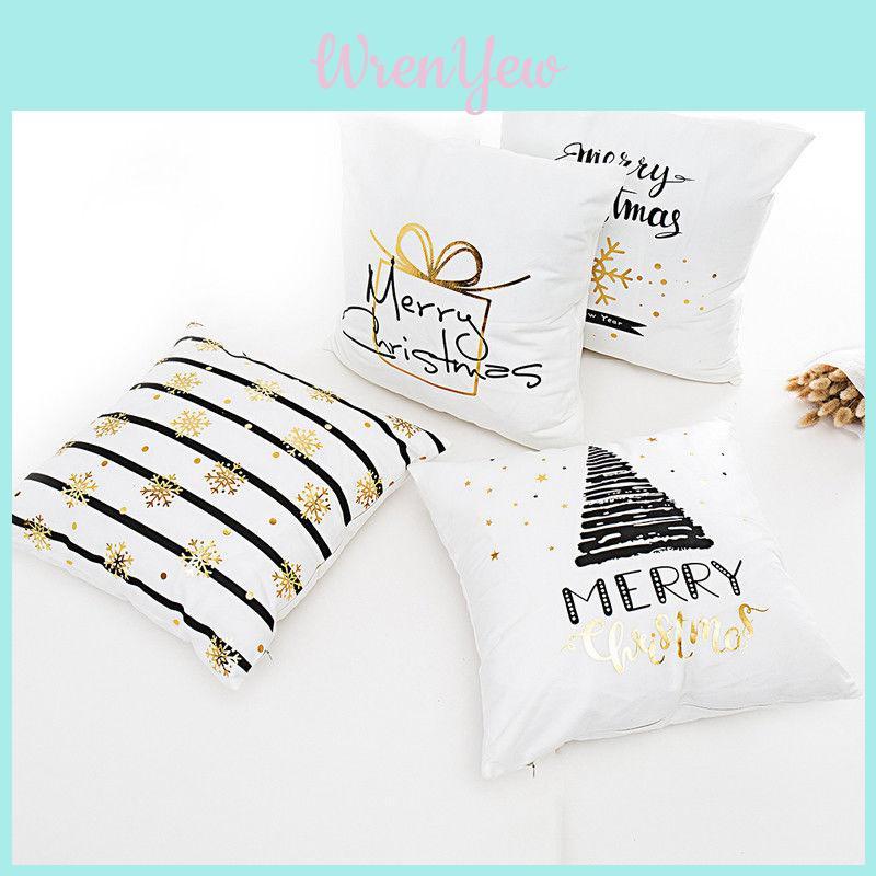 Stylish Christmas Pillow Case Glitter Cotton Linen Sofa Throw Cushion Cover For Modern Homes
