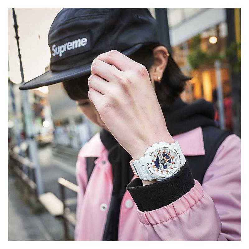 Casio BABY-G Серия тематических часов Модный тренд Жизненная сила Уличный стиль Классика Стрелочный двойной дисплей Спортивные Водонепроницаемые Кварцевый механизм Ремешок из смолы BA-110PP-7A2