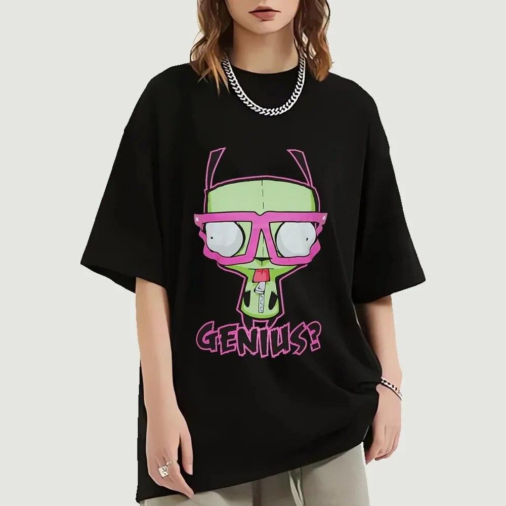 Футболка из 100% хлопка с принтом Invader Zim Girl Genius, женская футболка унисекс с короткими рукавами, футболка большого размера, летняя модная одежда, топы унисекс