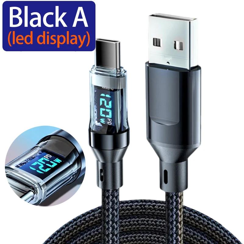 120 Вт USB Type C кабель со светодиодным дисплеем сверхбыстрые зарядные кабели USB A/USB C на Type-C кабель передачи данных для iPhone Samsung Xiaomi