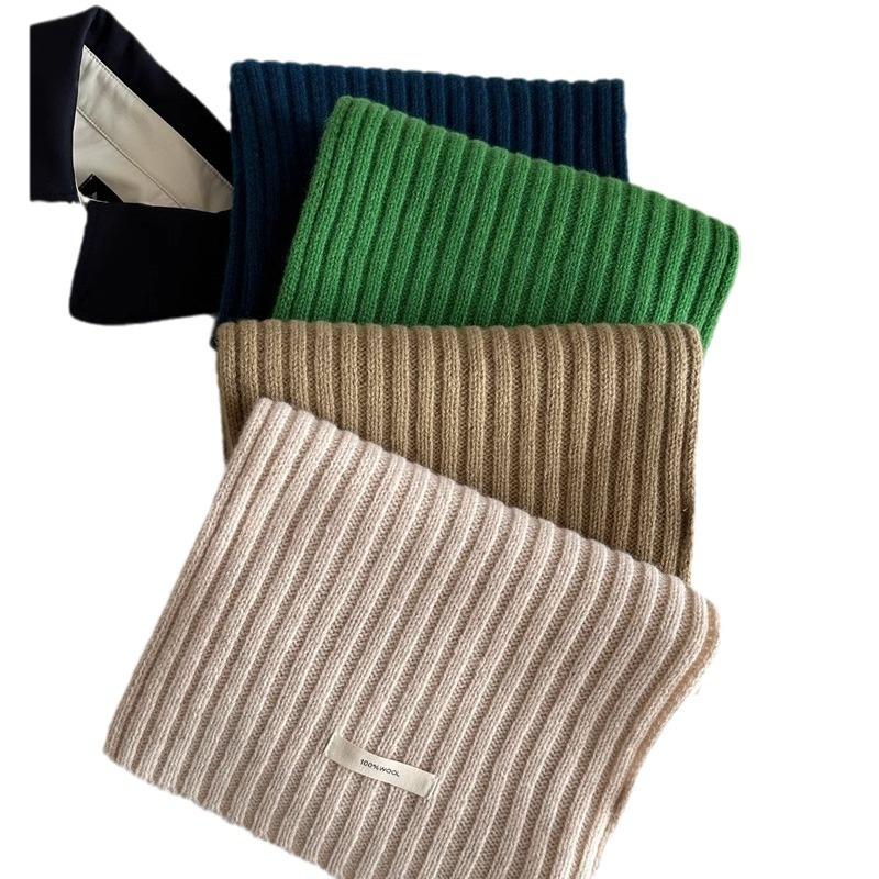 Осень и Зима Утолщенный Корейский Стиль Универсальный Парный Стиль Вязаный Теплый Однотонный Тканевая Этикетка Шерстяной Шарф