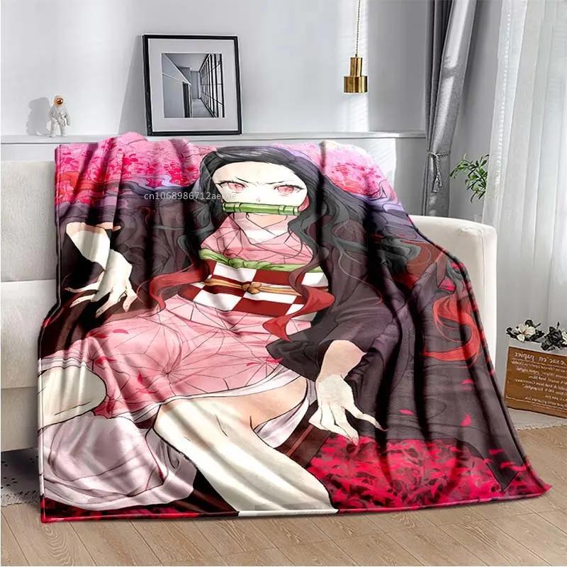 Флисовое одеяло в стиле аниме Demon Slayer Kimetsu no Yaiba Nezuko Kamado Tanjiro Kamado, мягкое постельное белье, покрывало, утепляющий чехол для дивана