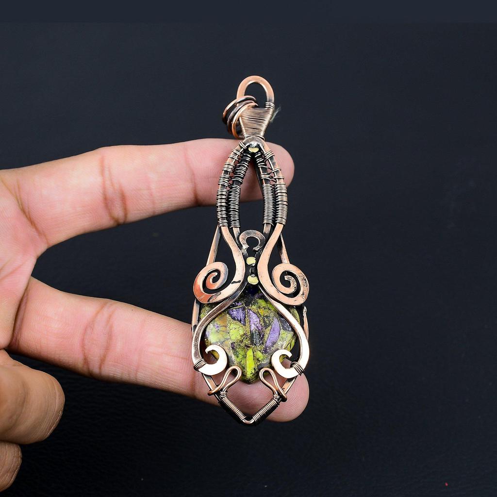 Подвеска из драгоценного камня стихтит из чистой медной проволоки, обернутая ювелирными изделиями ручной работы