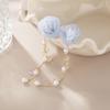 Синий Colth цветок кисточка серьги с имитацией жемчуга катушка от комаров зажим для ушей без пирсинга для женщин