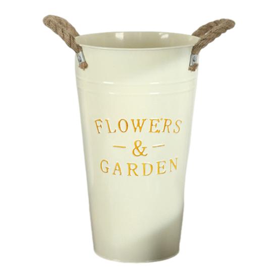 Глубокое ведро-ваза Оцинкованное железное ведро для цветов с веревочными ручками Ретро фермерская ваза для домашней цветочной композиции