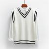 Свитер в британском стиле, жилет в студенческом стиле, женский свободный полосатый свитер с v-образным вырезом, жилет, женская куртка, тонкий свитер без рукавов