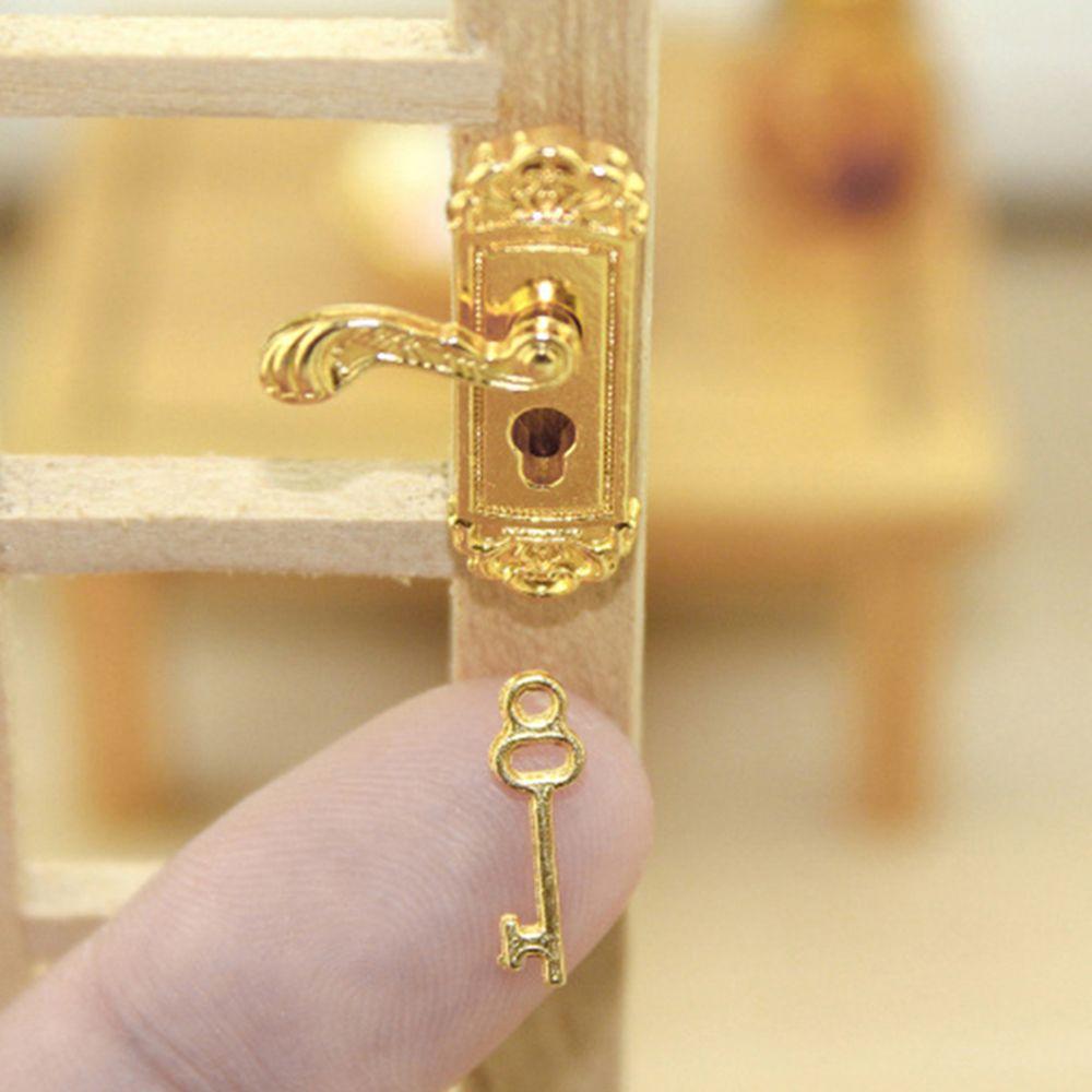 Toy Keyhole Plate Brass Knobs Miniature Door Handles Mini Furniture Pull Dollhouse Lock Key Set