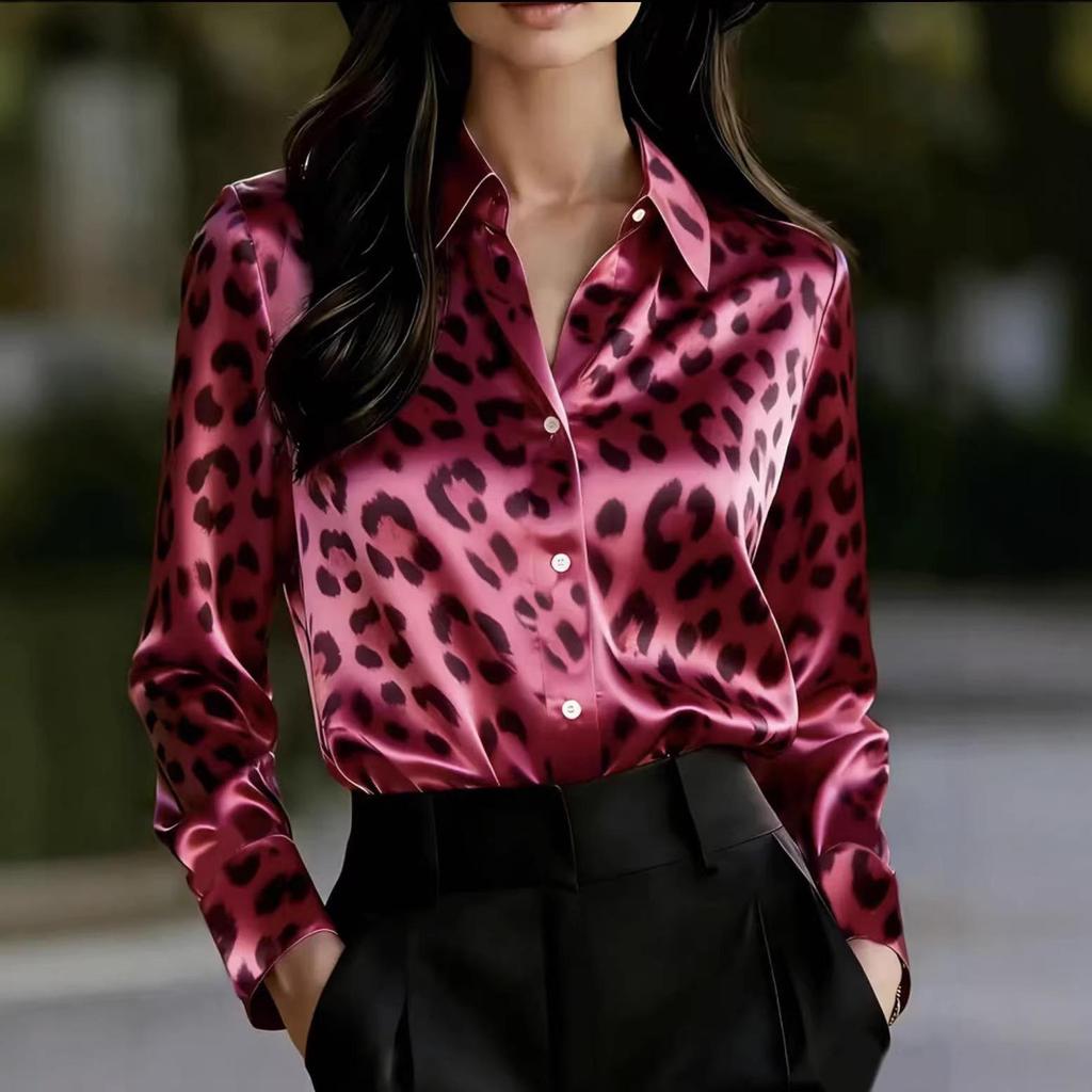 2026 Модная женская повседневная рубашка с леопардовым принтом в европейском и американском стиле - Коллекция Весна/Осень