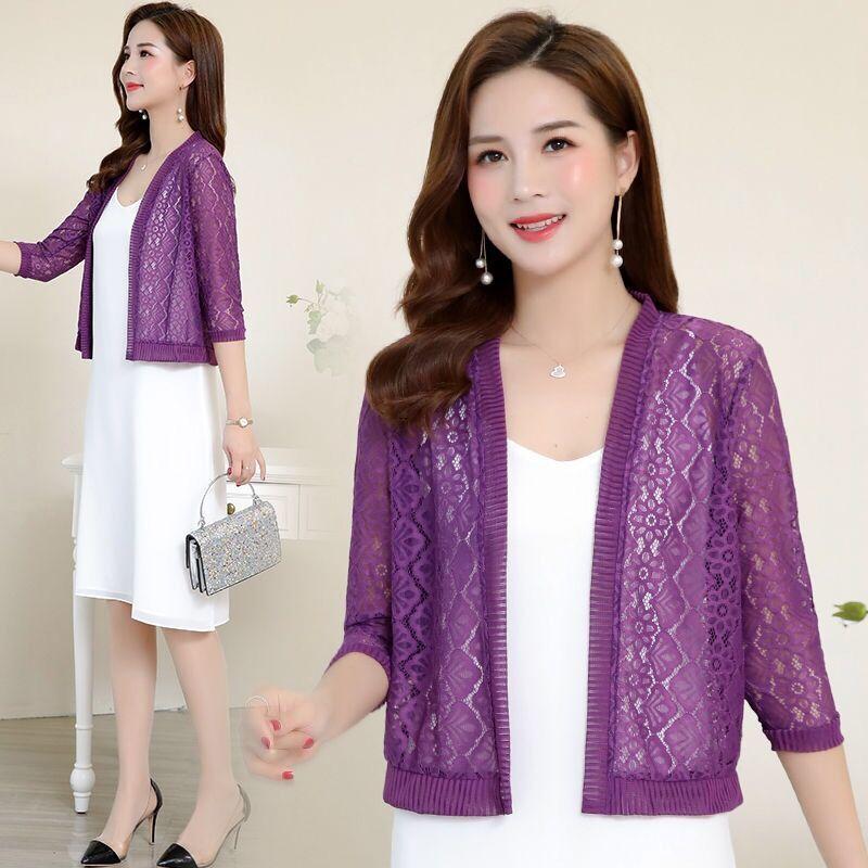 Summer Women Lace Jacket Thin Cardigan Open Front Lace Top Plus Size Lace Blouse Loose Sun Protection Shawl
