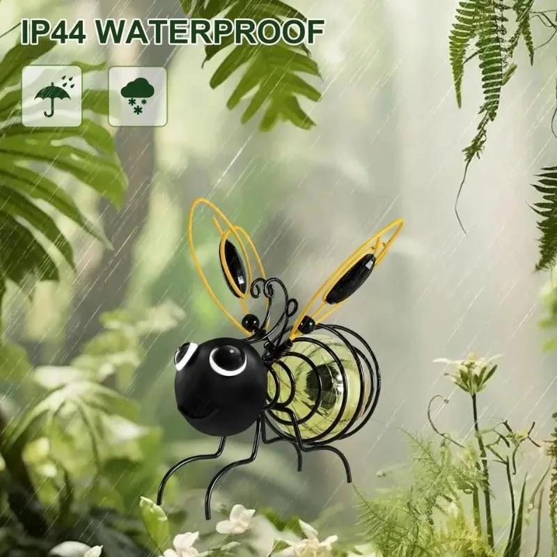 Дизайн светодиодных фонариков в виде пчел на солнечной батарее, металлический водонепроницаемый подвесной декор, теплый белый свет, для сада, вечеринки, балкона, крыльца, уличные украшения