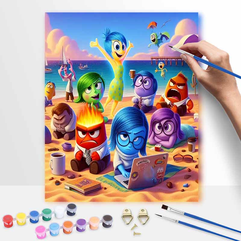 Disney Oil Painting Kit Inside Out Beach Party Home Bedroom Wall Decor Handmade Gift Art Crafts Painting Supplies Canvas Paint Set