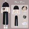 Women's Cozy Lamb Wool Two-Piece Suit: Plush Outerwear with Wide-Leg Pants for Autumn and Winter