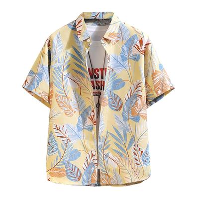 Tenflow Aloha Рубашка с коротким рукавом Повседневная пляжная рубашка с цветочным принтом Легкая и прохладная для лета Мужская рубашка, Блузка, Принт в гавайском стиле, (5XL, Желтый)