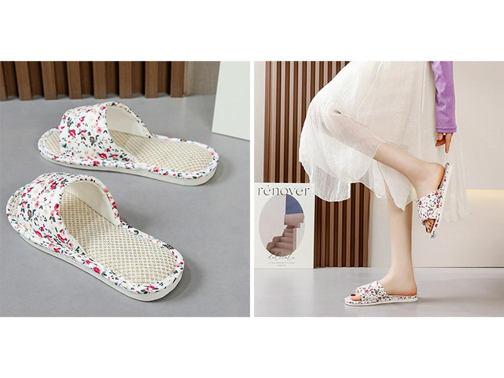 Бесшумные льняные сандалии: Нескользящая домашняя обувь из хлопка и льна для пар - толстая подошва, дезодорирующие, летние тапочки унисекс