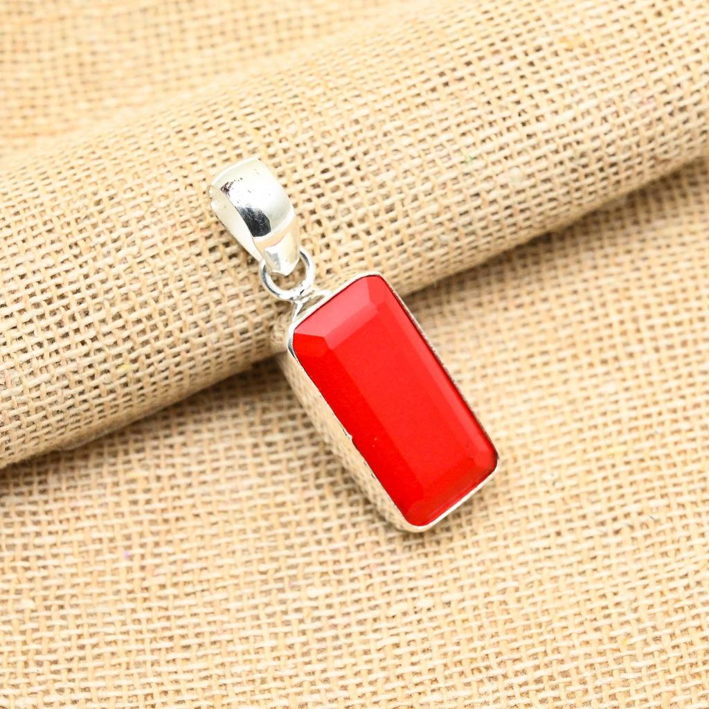 Ограненный красный коралловый драгоценный камень ручной работы из стерлингового серебра 925 пробы, ювелирный кулон Foe Her