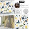 Nautical-Themed Shower Curtain: Soft Tones Of Lighthouse, Boat, Sea Creatures & Shells On Fabric Bathroom Curtain