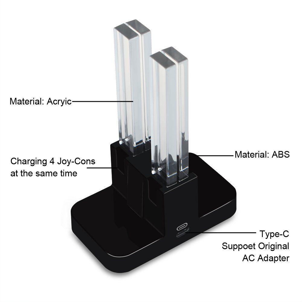 VAORLO Подставка для зарядки 4 в 1, светодиодная зарядная док-станция, подставка для зарядного устройства для Nintendo Switch 4, адаптер для контроллеров Joy Con, аксессуары NS