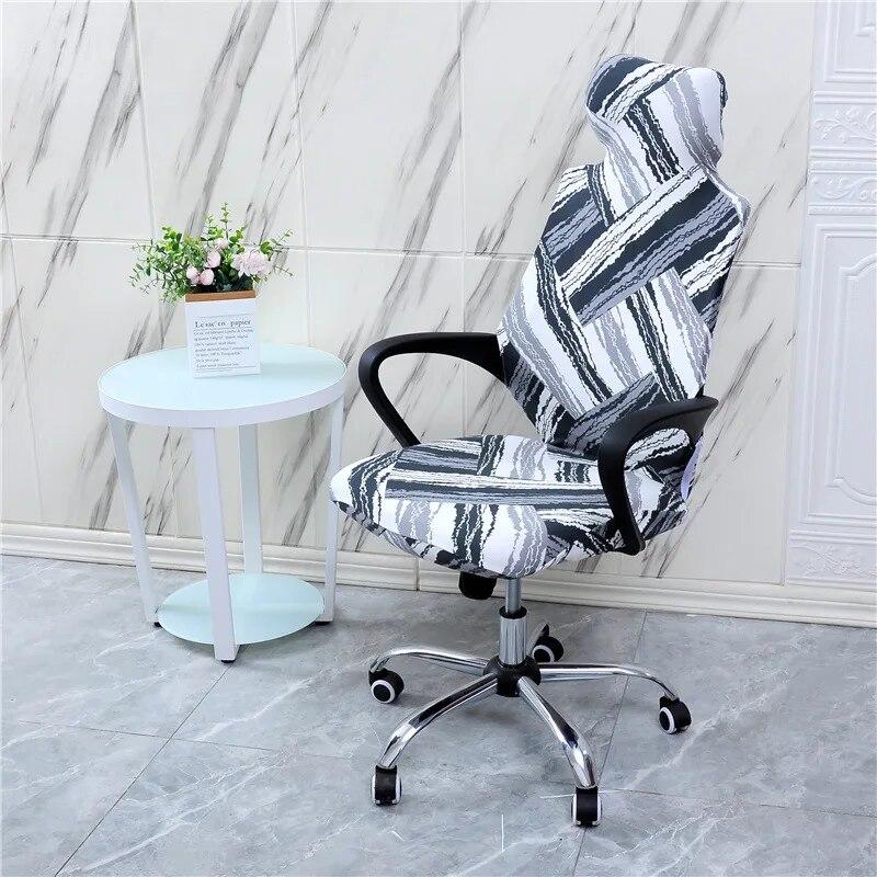 Stretch Game Chair Cover with Headrest for Office Internet Cafe Computer Armrest Gaming Chair Covers Printed Fabric Seat Case