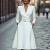 Европейская и американская мода, новые модели, однотонное, элегантное, с акцентом на талию, V-образный вырез, платье-маятник, женская одежда