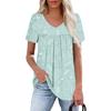 Ladies' Casual V-neck Short Sleeved Shirt With Pleated Easter Print On The Chest