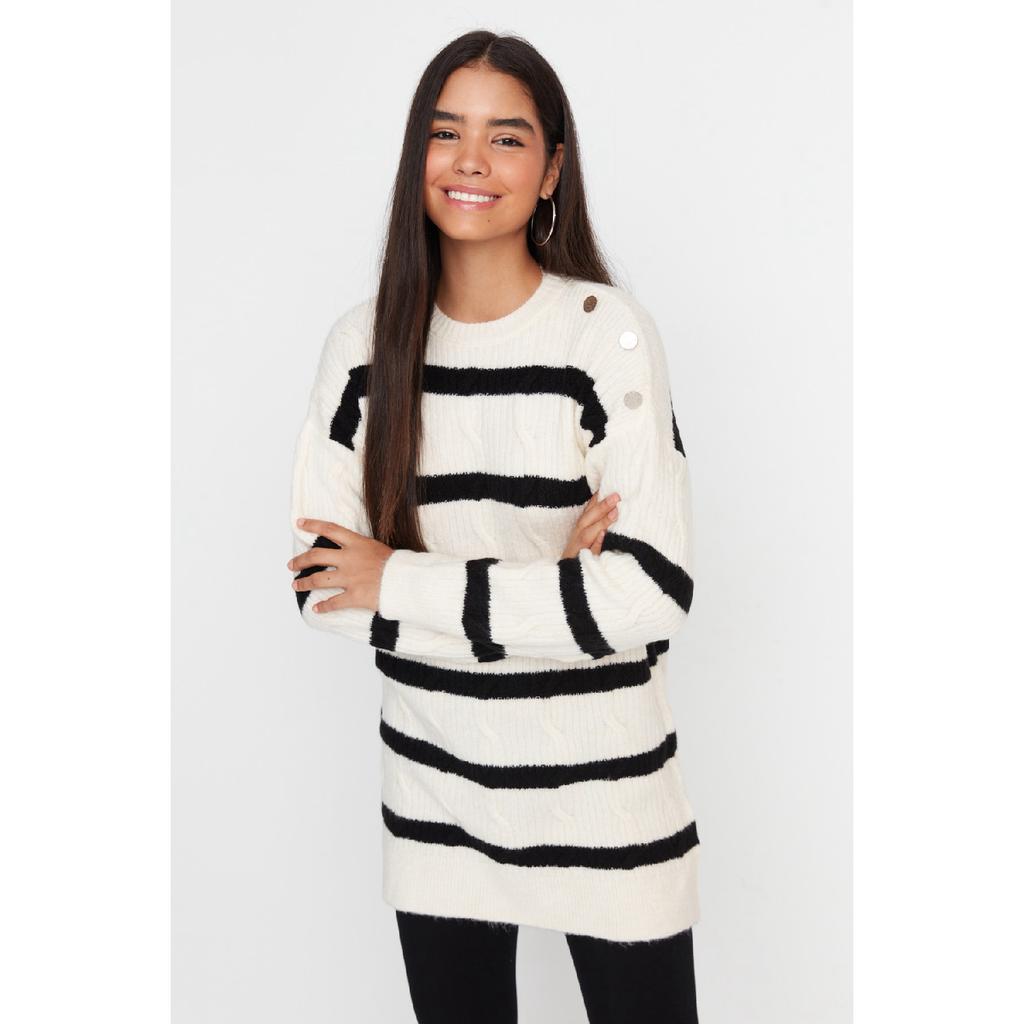 Трикотажный свитер в полоску цвета экрю на пуговицах Tctaw23ak00063