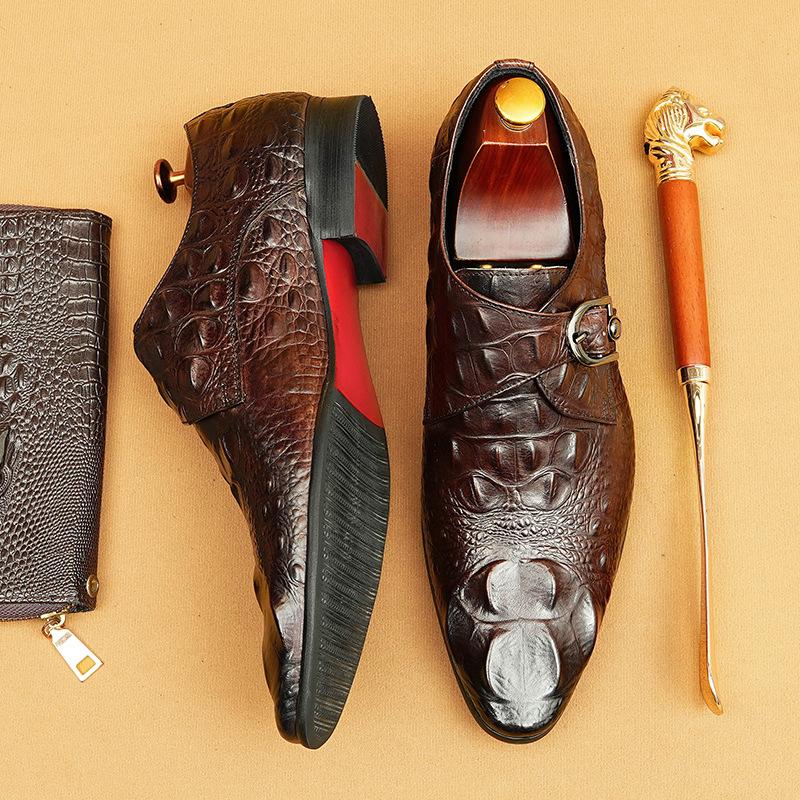 Pinduoduo Source Men'S Leather Shoes Crocodile Pattern Men'S Shoes British Dress Leather Shoes Genuine Leather Business Shoes