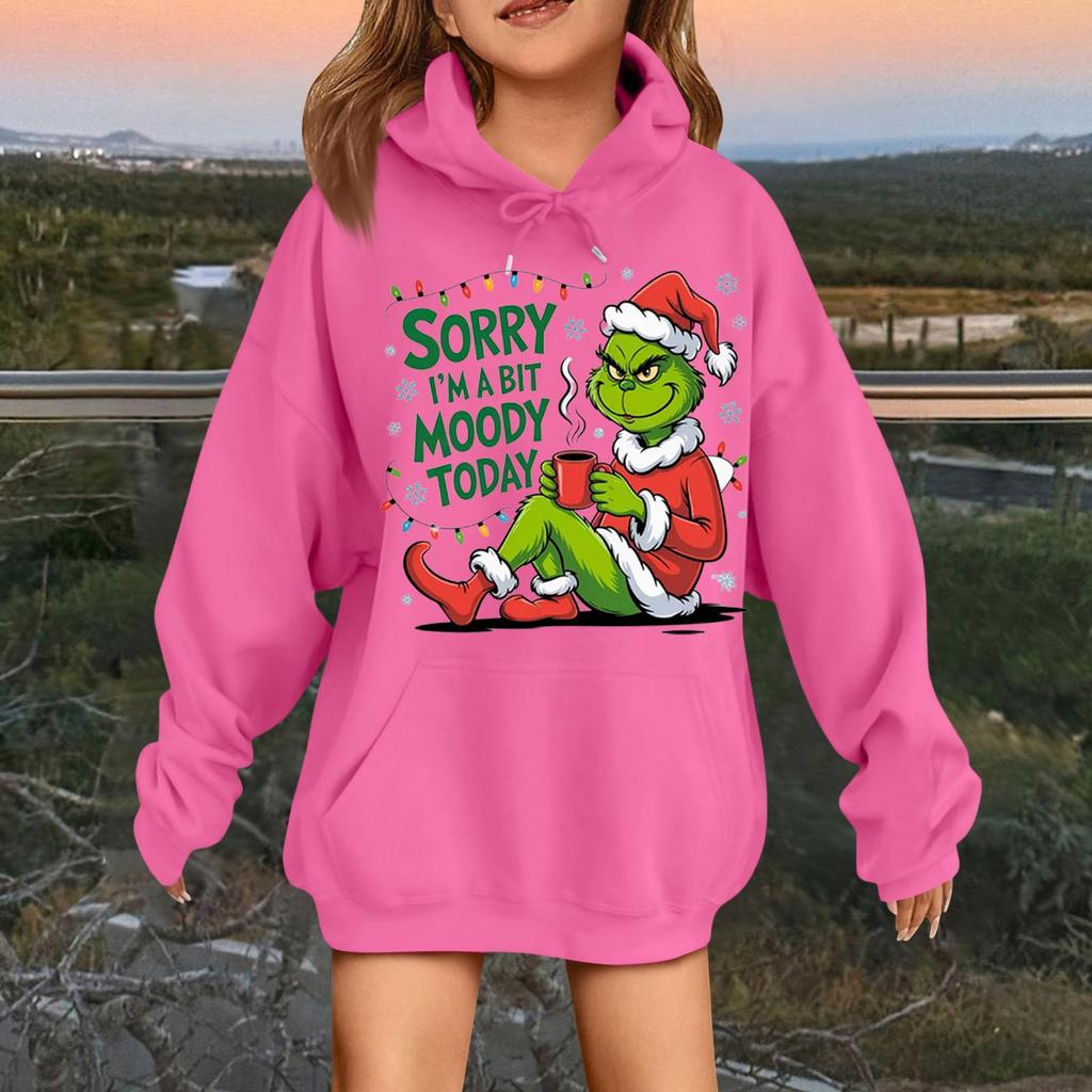 Children's Fashionable Casual Long-sleeved Loose Christmas Print Pullover Hooded Sweatshirt