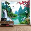 Natural Landscape Tapestry Mountain Waterfall Bird Day Flower Wall Hanging Home Wall Decoration Background Wall Tapestry