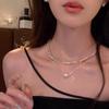 Элегантное двухслойное жемчужное ожерелье: Высококачественная универсальная серебряная цепочка в стиле знаменитости