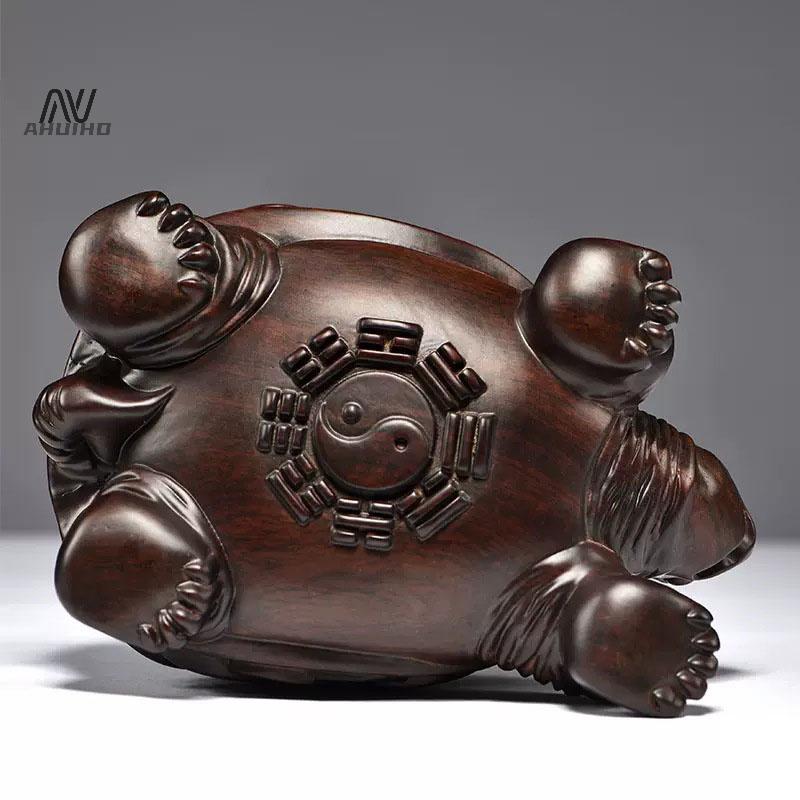 1PC Money Tortoise Solid Wood Carving Office Decoration Decor Home Wooden Animal Figurine Mini Crafts Propitious Gift