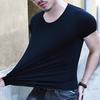 Summer Men T-shirt Round Neck V Neck Short Sleeve Solid Color Soft Breathable Thin Pullover Slim Fit Simple Style Casual Men Top