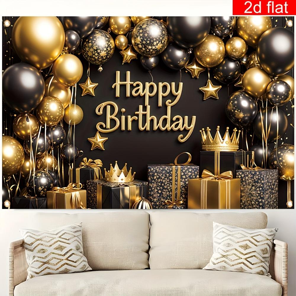 VIKAMA Black Gold Crown Birthday Background Cloth Happy Birthday Hanging Cloth Womens Light Luxury Party Photo Background Wall