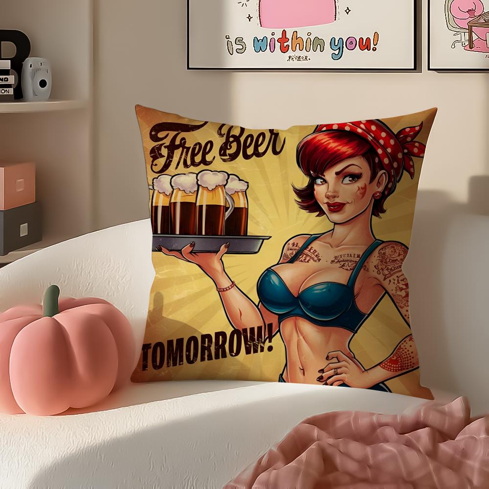 Rustic Cozy Art Beer Wine Retro Style Cushion Cover Pillowcase Short Plush Invisible zipper Room Sofa Cushion Cover