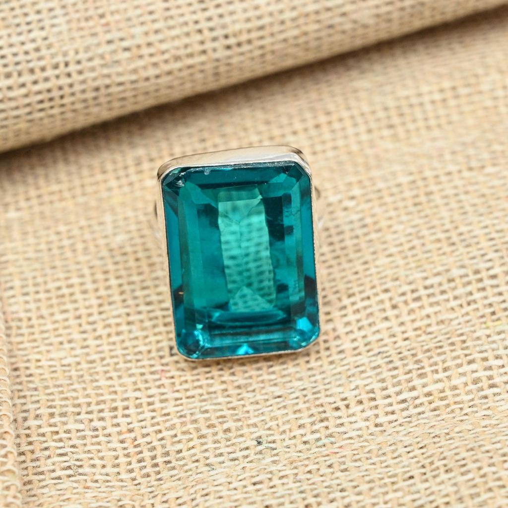 Faceted Blue Tourmaline Gemstone 925 Solid Silver Jewelry Handmade Ring All Size