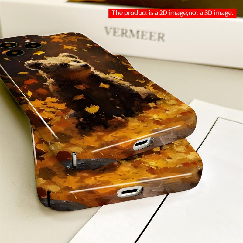 2DFlat Autumn Bear Amid Falling Leaves All inclusive film hard iPhone case, compatible with iPhone 18 Pro Max 17 16 15 14 13 12 11