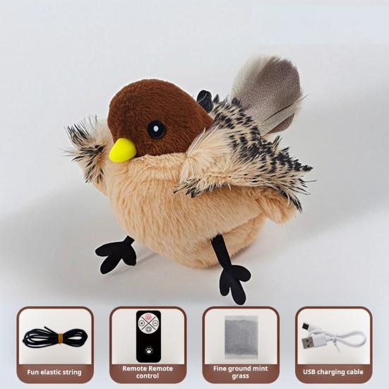 Flapping Bird Cat Toy Interactive Chirping Bird Catnip Toy with Lifelike Sound Touch Activated Rechargeable Bird Cat Kicker Toy for Indoor Cats