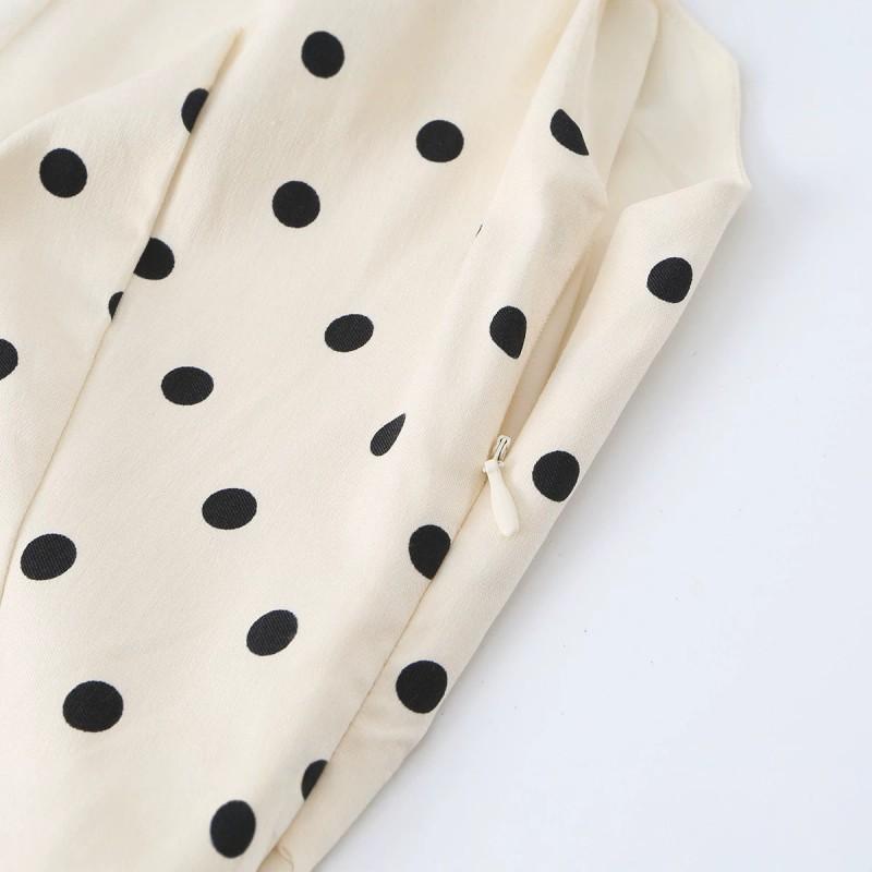 Womens 2026 Polka Dot Pleated Tie Sleeveless Slim Fit Midi Dress