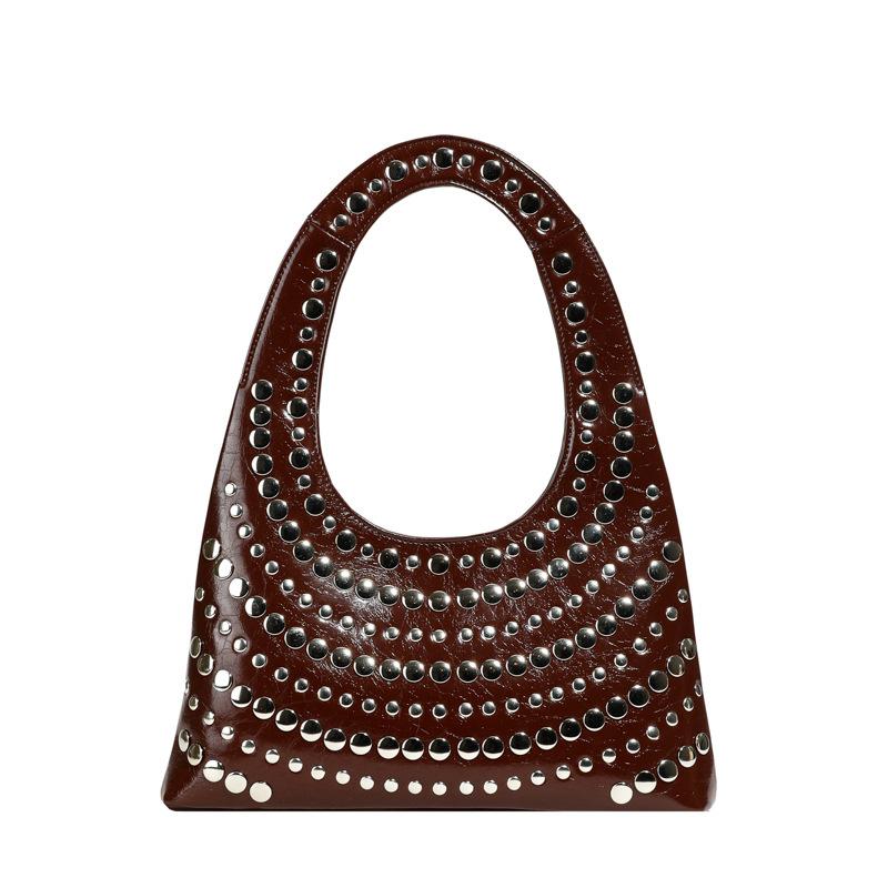 Bags Women's Bags European and American Punk Style Rivets Hand Carry Shoulder Bag 2025 New Large-capacity Women's Armpit Bag